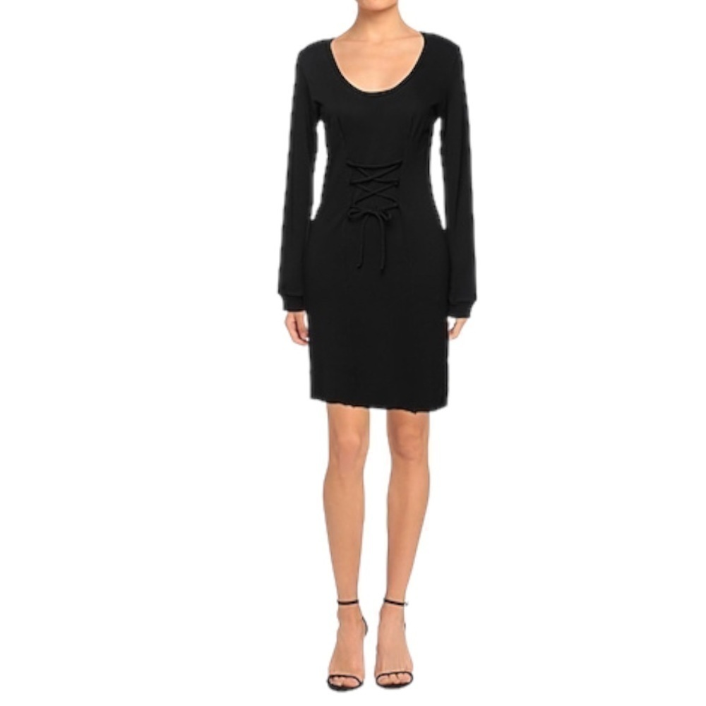 𝅺lanston Short black dress with lace up front